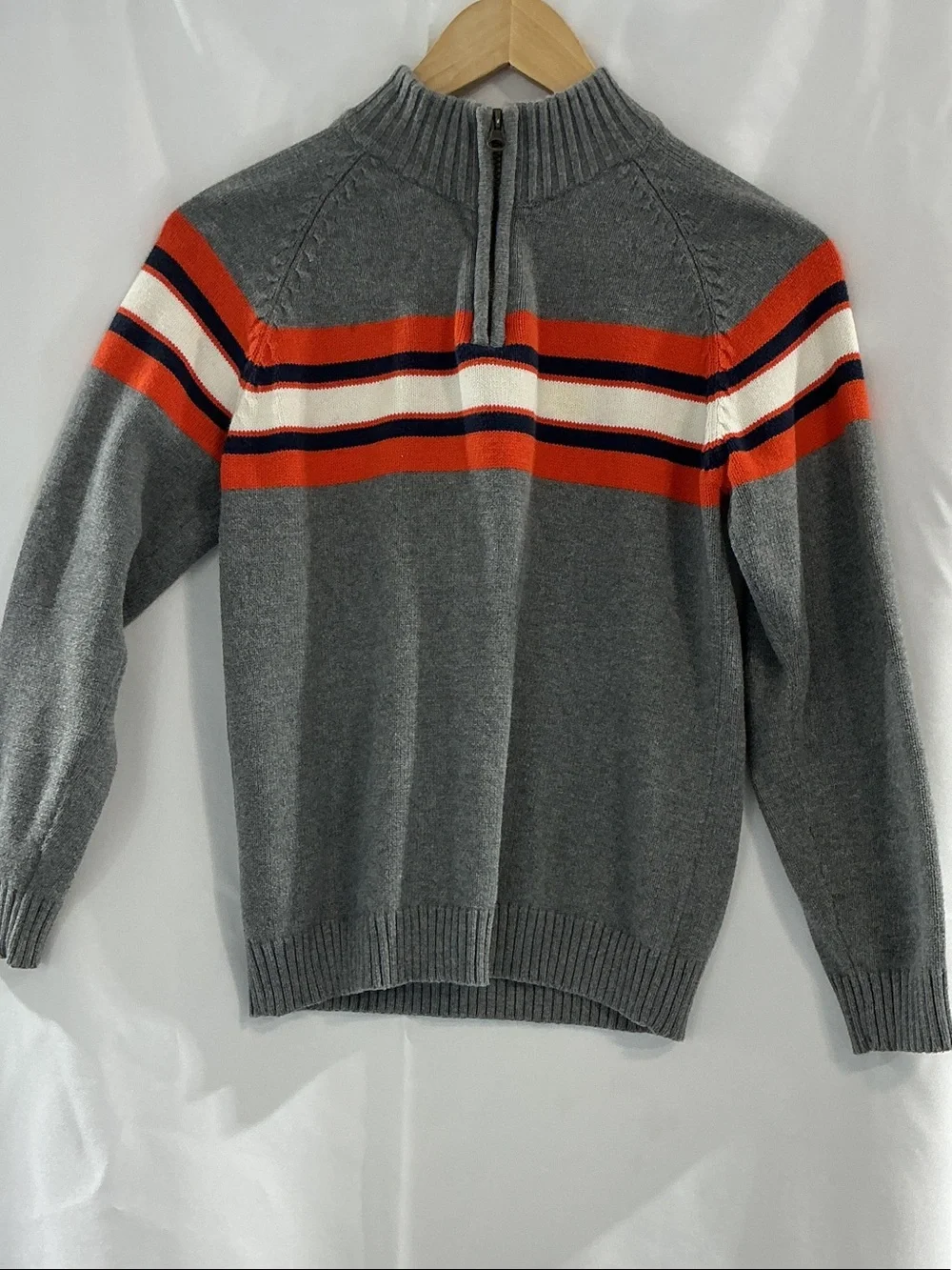 OshKosh B'gosh Gray Half-Zip Sweater with Orange, White & Navy Stripes